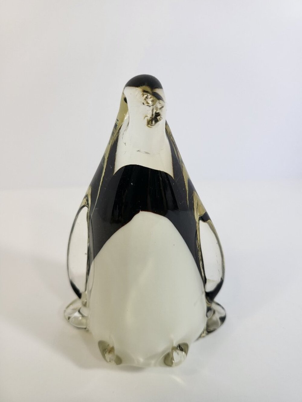 Vintage Hand-Blown Art Glass Penguin Figurine - 4.75" Sommerso Paperweight